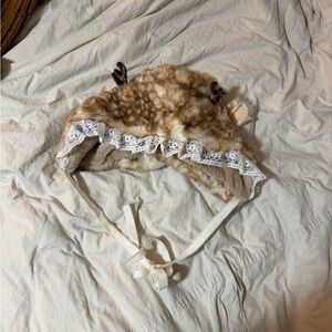 BOTH HATS Fur Deer Ear KHat with Lace Trim - Beige